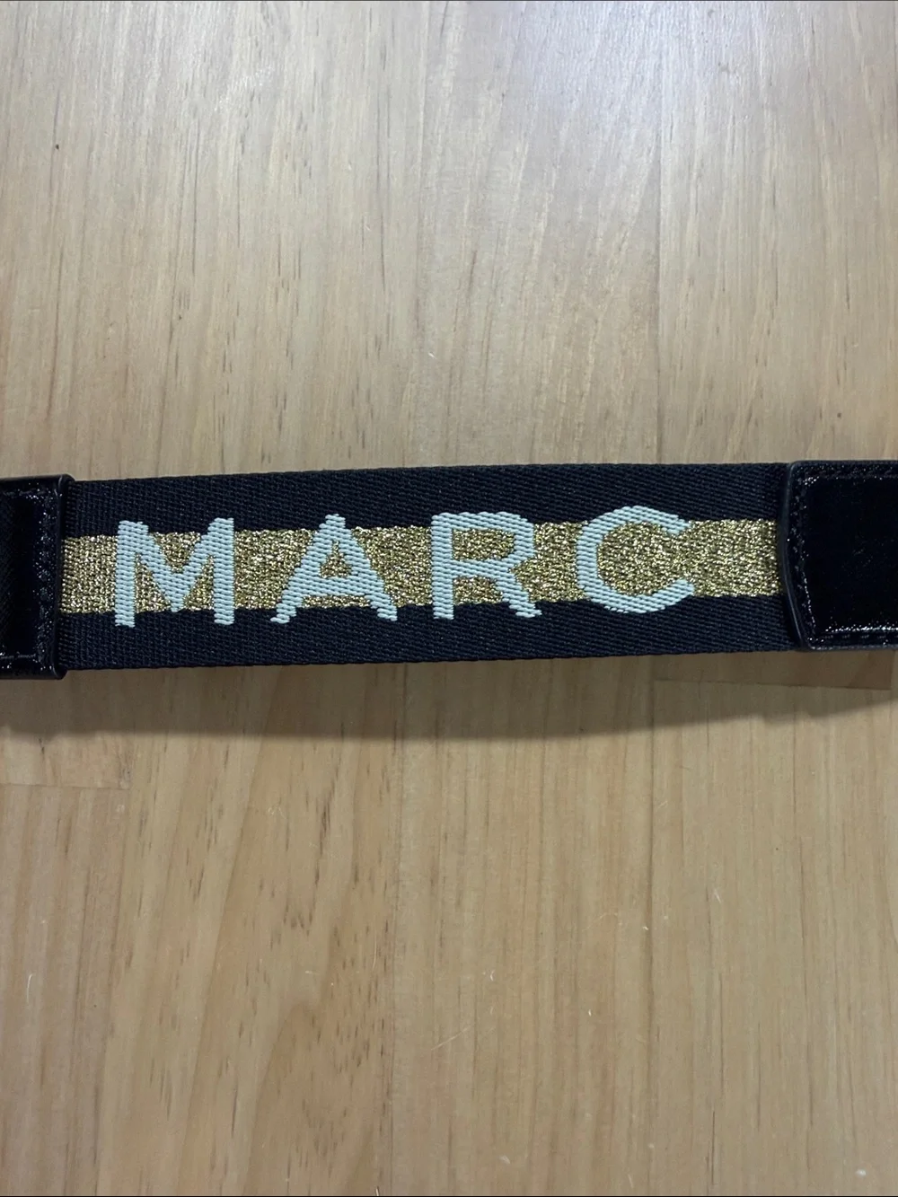 Marc Jacobs Black and Gold Logo Webbing Strap